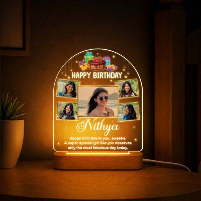 Personalized Birthday Photo Night Lamp for Girls & Women Decorative Bedside Table Light, Unique Birthday Gift for Wife, Girlfriend, Sister & Daughter